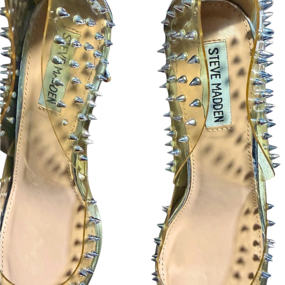 Steve Madden Vala Clear Silver Spiked Studded Pointed Toe Pumps Heels Size 8.5 - Picture 7 of 9